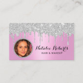 ピンクシルバーグリッタードリップス美しいサロンフォト 名刺 (正面)