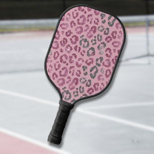 ピンクシルバーグリッターヒョウ柄 ローズゴールド ピックルボールラケット