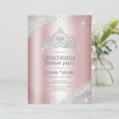 ピンクシルバーグリッタープリンセスティアラキンセアニラ 招待状 (スタンド正面)