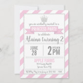 ピンクシルバーグリッタープリンセス誕生日招待状 招待状 (正面)