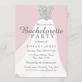 ピンクシルバーグリッターホワイトガウンバチェロレッテ 招待状