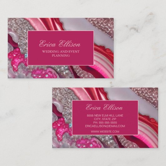 ピンクシルバーグリッターマーブルウェディングプランナー 名刺 (正面/裏面)