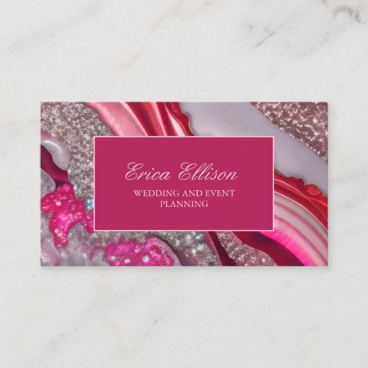ピンクシルバーグリッターマーブルウェディングプランナー 名刺 (正面)