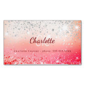 ピンクシルバーグリッターモノグラムイニシャル マグネット名刺 (正面)