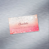 ピンクシルバーグリッターモノグラムイニシャル マグネット名刺 (インサイチュ)