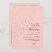 ピンクシルバーグリッター対角紙吹雪卒業 招待状 (正面/裏面)