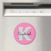 ピンクシルバーグリッター文字K マグネット (インサイチュ (食洗機))