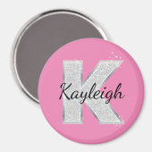 ピンクシルバーグリッター文字K マグネット (正面/裏面)