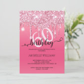 ピンクシルバーグリッター書道誕生日 招待状 (スタンド正面)
