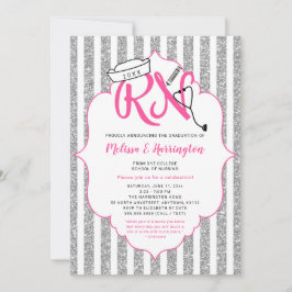 ピンクシルバーグリッターRN卒業パーティー 招待状