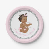ピンクシルバーグレーパールエスニックガールベビーシャワー ペーパープレート (正面)