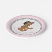 ピンクシルバーグレーパールエスニックガールベビーシャワー ペーパープレート (アングル)