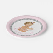 ピンクシルバーグレーパールガールベビーシャワー ペーパープレート (アングル)