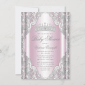 ピンクシルバーグレーファンシープリンセスベビーシャワー 招待状 (正面)