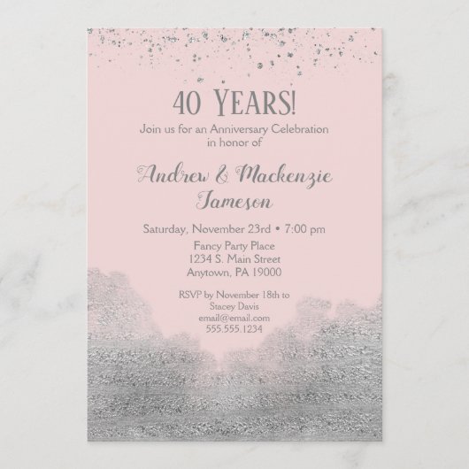 ピンクシルバーコンフェッティ・アニバーサリー招待状 招待状 (正面)