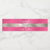 ピンクシルバーサテンリボンパールIダイヤモンド ペットボトルラベル (シングルラベル)