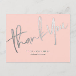 ピンクシルバーサンキューユニバーサルエレガントありがとう ポストカード