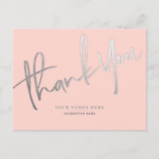 ピンクシルバーサンキューユニバーサルエレガントありがとう ポストカード (正面)