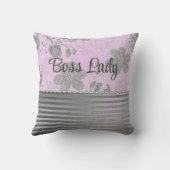 ピンクシルバーシックフローラボスレディーシルバーストライプズ クッション (裏面)