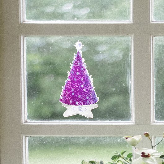 ピンクシルバーシャイニークリスマスツリースター型ラグ ウィンドウサイン