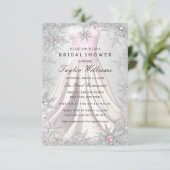 ピンクシルバージュエルスノーフレークブライダルシャワードレス 出欠カード (スタンド正面)