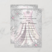 ピンクシルバージュエルスノーフレークブライダルシャワードレス 出欠カード (正面/裏面)