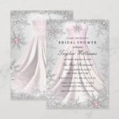 ピンクシルバージュエルスノーフレーク ブライダルシャワードレス 出欠カード (正面/裏面)