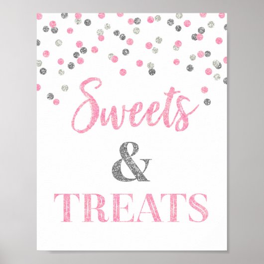 ピンクシルバースイーツ&トリートデザートテーブル ポスター (正面)