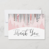 ピンクシルバースノーウッドウィンターツリーズ1st誕生日 サンキューカード (裏面)