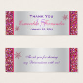 ピンクシルバースノーフレークキンセアニェラメッセージカード (正面&裏面)