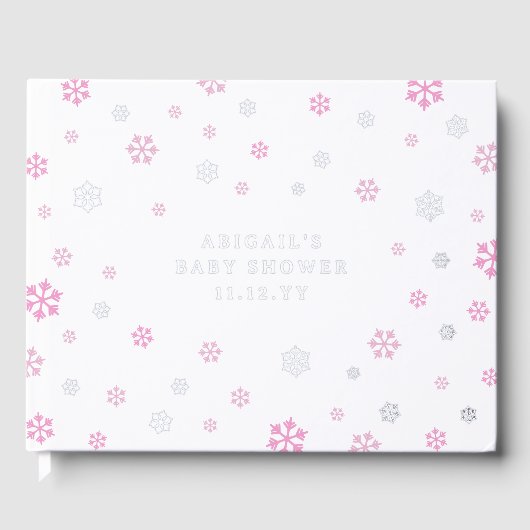 ピンクシルバースノーフレーク冬の女の子ベビーシャワー ゲストブック (正面)