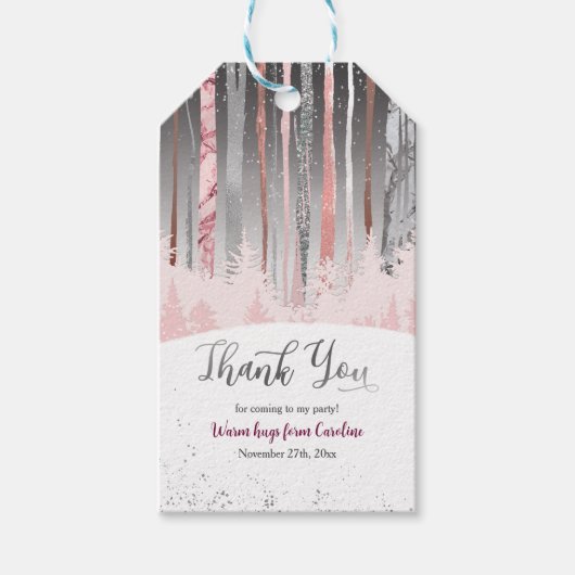 ピンクシルバースノーミスティックウッド誕生日 ギフトタグ (正面)