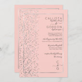 ピンクシルバースパークリーグリッター紙吹雪結婚サイドズ 招待状 (正面/裏面)