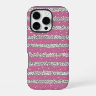 ピンクシルバースパークリーストライプ紙吹雪 iPhone 16 PROケース