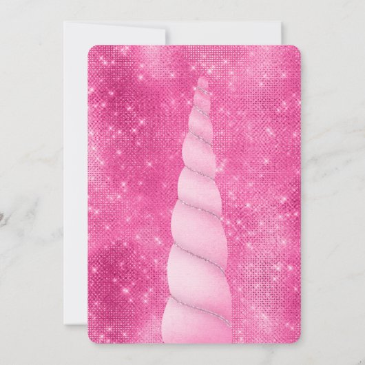 ピンクシルバースパークルグラムユニコーン誕生日 招待状 (裏面)