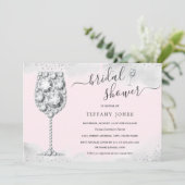 ピンクシルバースパークルダイヤモンドバブリーブライダルシャワー 招待状 (スタンド正面)
