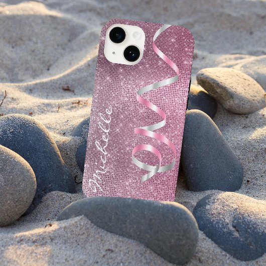 ピンクシルバースパークルリボングラム Case-Mate iPhoneケース