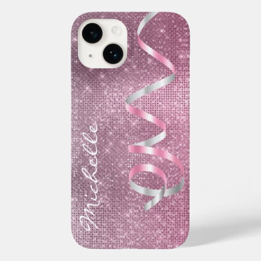 ピンクシルバースパークルリボングラム Case-Mate iPhoneケース (裏面)