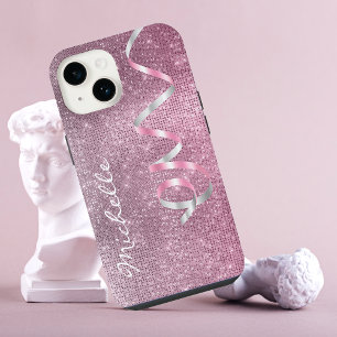 ピンクシルバースパークルリボンGlam iPhone 14ケース