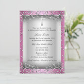 ピンクシルバースワール&クロスバプテスマ/《キリスト教》洗礼式や命名式 招待状 (スタンド正面)