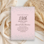 ピンクシルバーダイヤモンドグリッター18誕生日 招待状<br><div class="desc">スウィートフェミニンと、この軽いピンクとシルバーのグリッター18th誕生日の招待は、スタイルでの祝マイルストーンに最適である。繊細な赤面の背景には銀の紙吹雪が振り掛けられきらめくて、夢の中で夢のような表情をエレガント作り出す。このデザインはモダン、スクリプトタイポグラフィのミックスを特徴とし、ソフトでロマンチックなtouchを持つ華やかな誕生日パーティーに最適である。独自のイベント詳細を作成するパーソナライズ。</div>