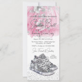 ピンクシルバーダイヤモンドスニーカーボール誕生日電話 招待状 (正面)
