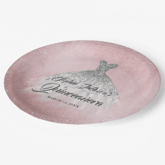 ピンクシルバーダイヤモンドスパークルガウンキンセアニェラ ペーパープレート (アングル)