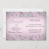 ピンクシルバーティアラスウィート16誕生日 招待状 (裏面)