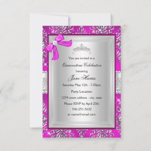 ピンクシルバーティアラダマスクキンセアニェラ招待状 招待状 (裏面)