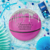 ピンクシルバードリップバスケットボール ペーパープレート (パーティー)