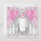 ピンクシルバーハイヒールパールバースデーパーティー3 招待状 (裏面)