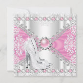 ピンクシルバーハイヒールホワイトパールバースデーパーティー 招待状 (裏面)