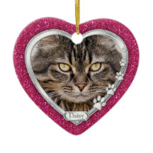 ピンクシルバーハートペットキャットメモリアル写真クリスマス