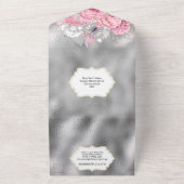 ピンクシルバーバタフライきらめくグリッター赤面バラ オールインワン招待状 (外側)